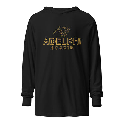 Performance | Hooded Long Sleeve T Shirt | Adelphi Womens Soccer | Vanguard Mark Logo