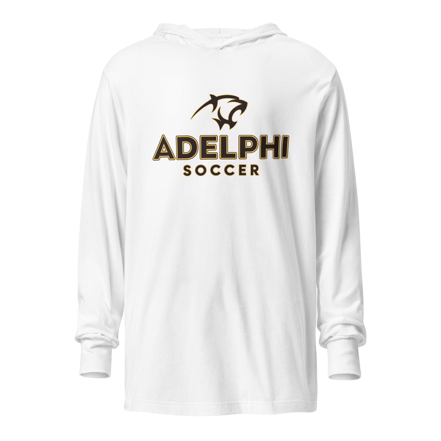 Performance | Hooded Long Sleeve T Shirt | Adelphi Womens Soccer | Vanguard Mark Logo