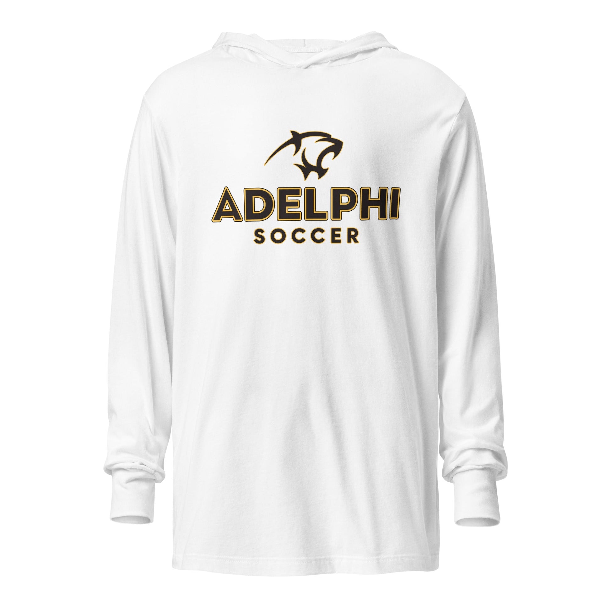 Performance | Hooded Long Sleeve T Shirt | Adelphi Womens Soccer | Vanguard Mark Logo
