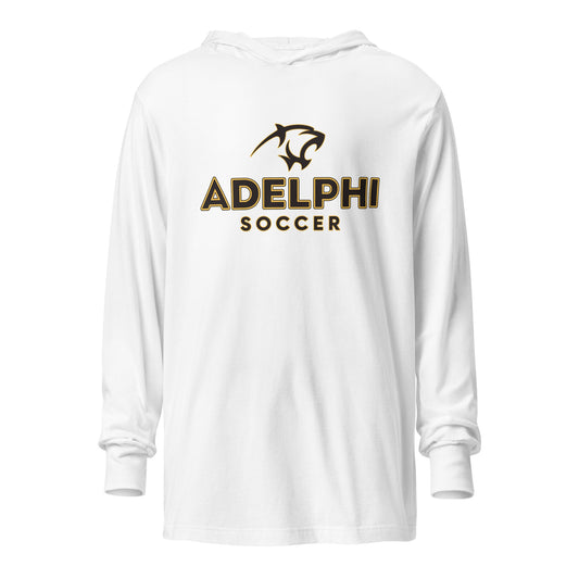 Performance | Hooded Long Sleeve T Shirt | Adelphi Womens Soccer | Vanguard Mark Logo