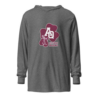 Performance | Hooded Long Sleeve T Shirt | Aquinas Li’l Irish Boxing | AQ Shamrock Logo