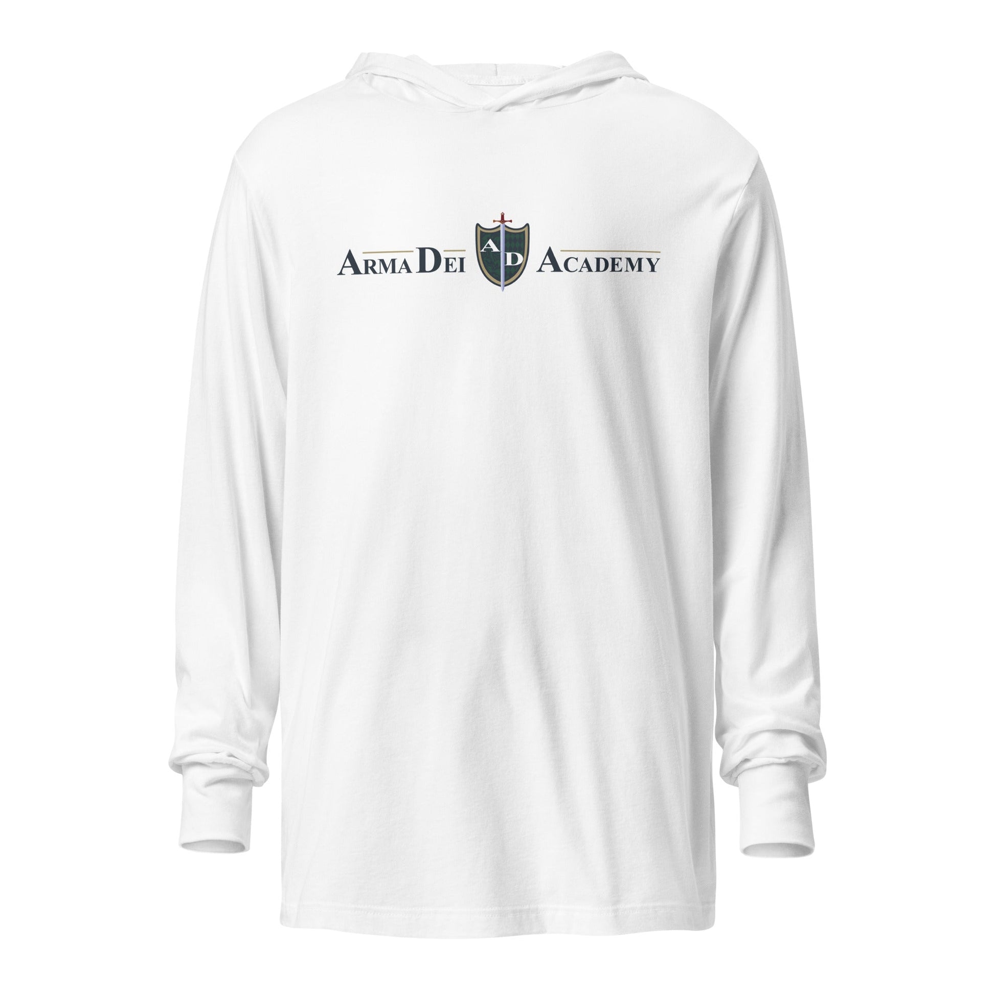 Performance | Hooded Long Sleeve T Shirt | Arma Dei Academy | Text Shield Logo