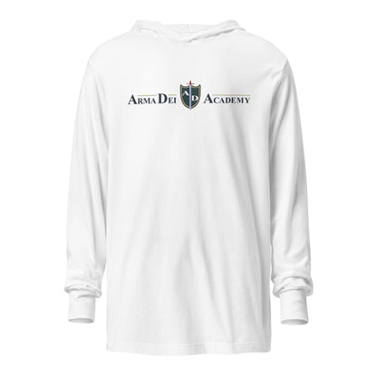 Performance | Hooded Long Sleeve T Shirt | Arma Dei Academy | Text Shield Logo