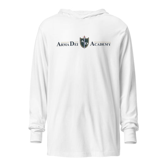Performance | Hooded Long Sleeve T Shirt | Arma Dei Academy | Text Shield Logo