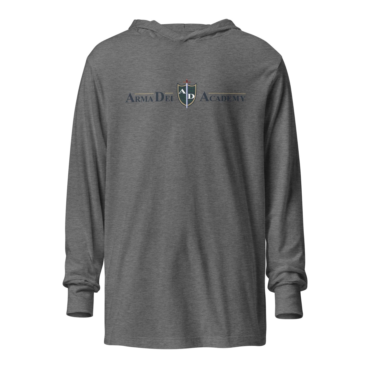 Performance | Hooded Long Sleeve T Shirt | Arma Dei Academy | Text Shield Logo