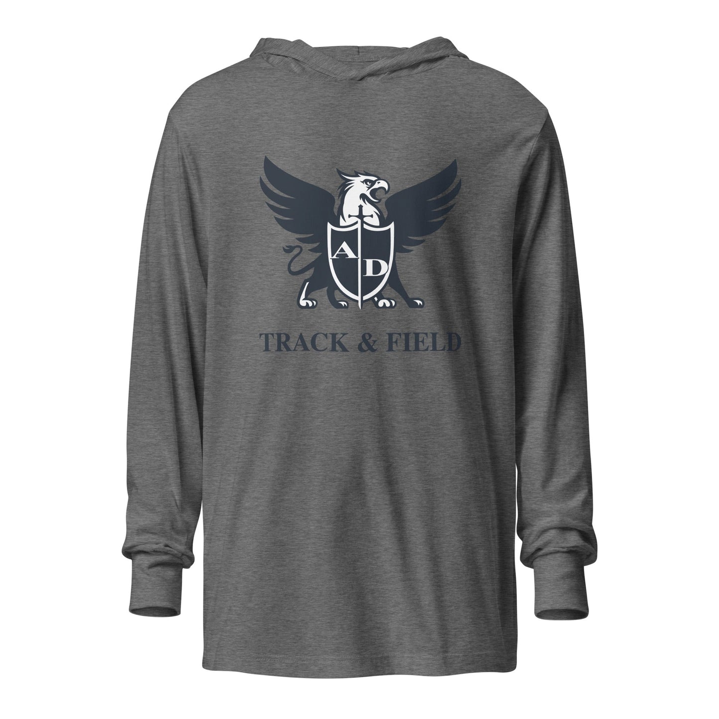Performance | Hooded Long Sleeve T Shirt | Arma Dei Academy Track and Field | Griffin Logo