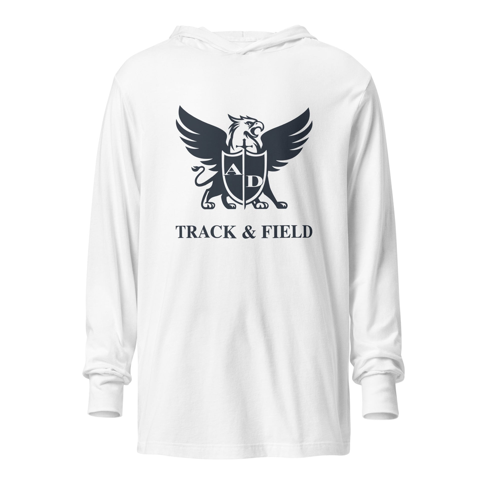 Performance | Hooded Long Sleeve T Shirt | Arma Dei Academy Track and Field | Griffin Logo