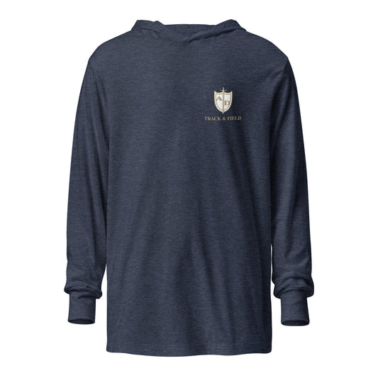 Performance | Hooded Long Sleeve T Shirt | Arma Dei Academy Track and Field | Shield Logo