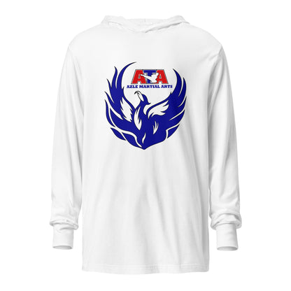 Performance | Hooded Long Sleeve T Shirt | Azle Martial Arts | Blue Fire Crest Logo