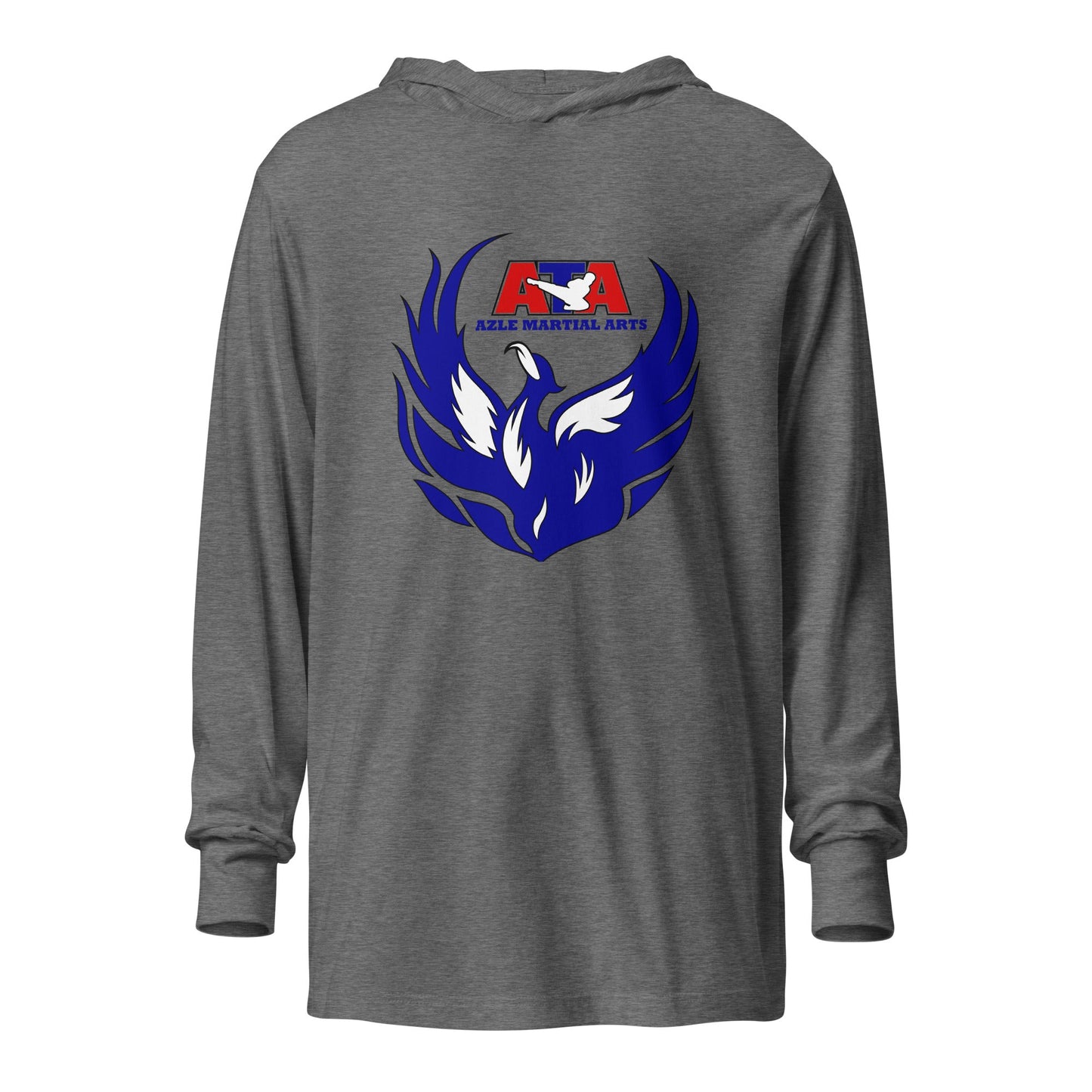 Performance | Hooded Long Sleeve T Shirt | Azle Martial Arts | Blue Fire Crest Logo