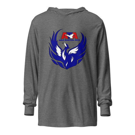 Performance | Hooded Long Sleeve T Shirt | Azle Martial Arts | Blue Fire Crest Logo
