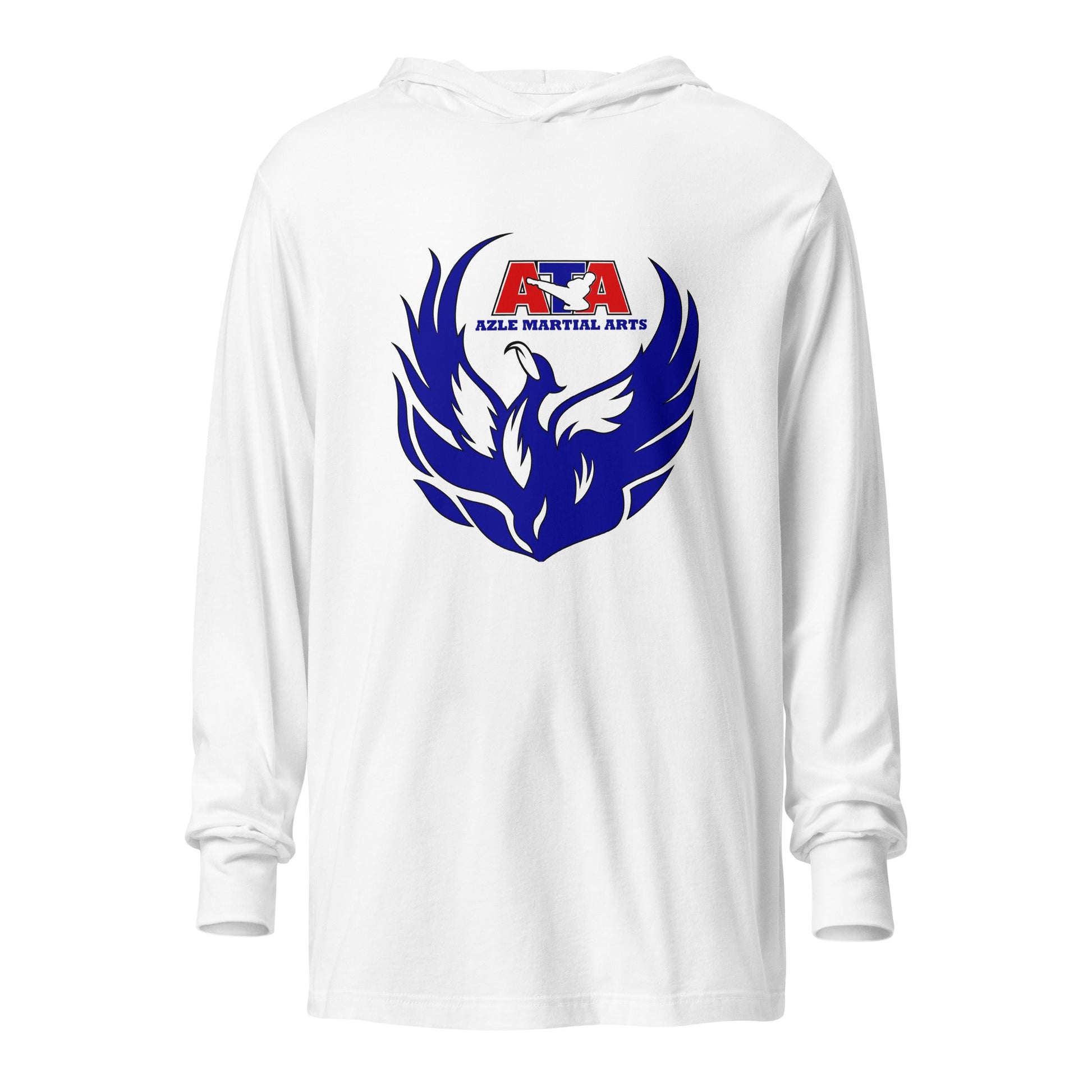 Performance | Hooded Long Sleeve T Shirt | Azle Martial Arts | Blue Fire Crest Logo