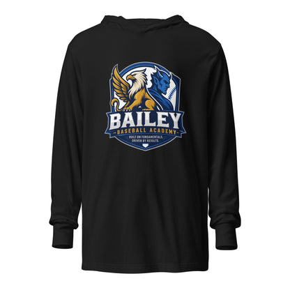 Performance | Hooded Long Sleeve T Shirt | Bailey Baseball Academy | Shield Logo