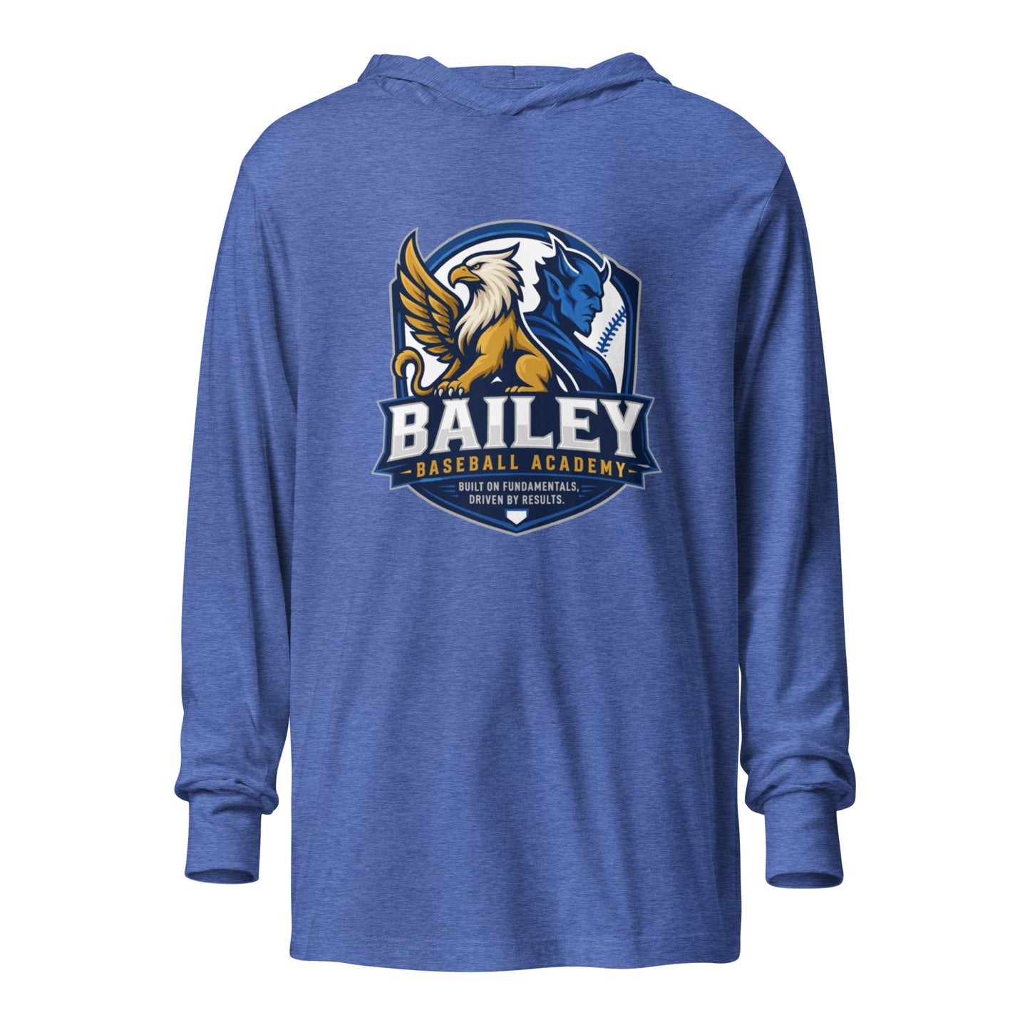 Performance | Hooded Long Sleeve T Shirt | Bailey Baseball Academy | Shield Logo