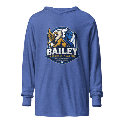 Performance | Hooded Long Sleeve T Shirt | Bailey Baseball Academy | Shield Logo