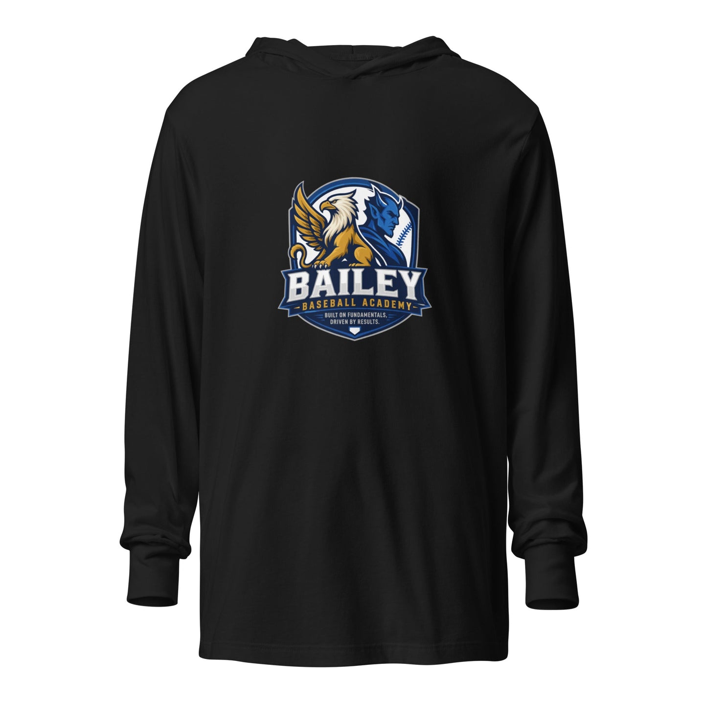 Performance | Hooded Long Sleeve T Shirt | Bailey Baseball Academy | Shield Logo