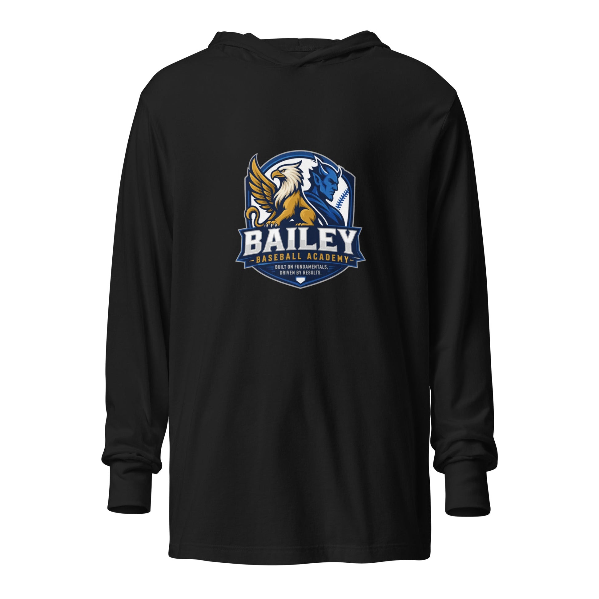 Performance | Hooded Long Sleeve T Shirt | Bailey Baseball Academy | Shield Logo