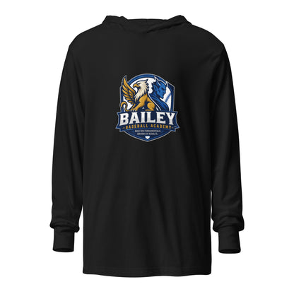 Performance | Hooded Long Sleeve T Shirt | Bailey Baseball Academy | Shield Logo