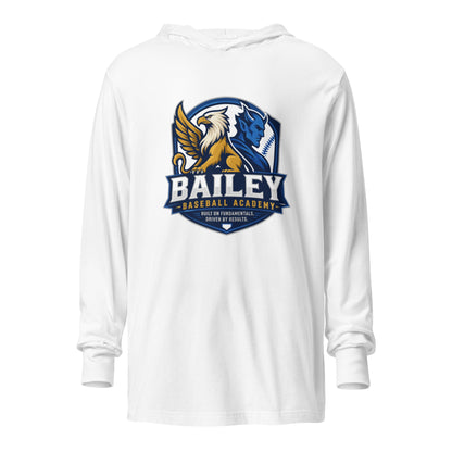 Performance | Hooded Long Sleeve T Shirt | Bailey Baseball Academy | Shield Logo