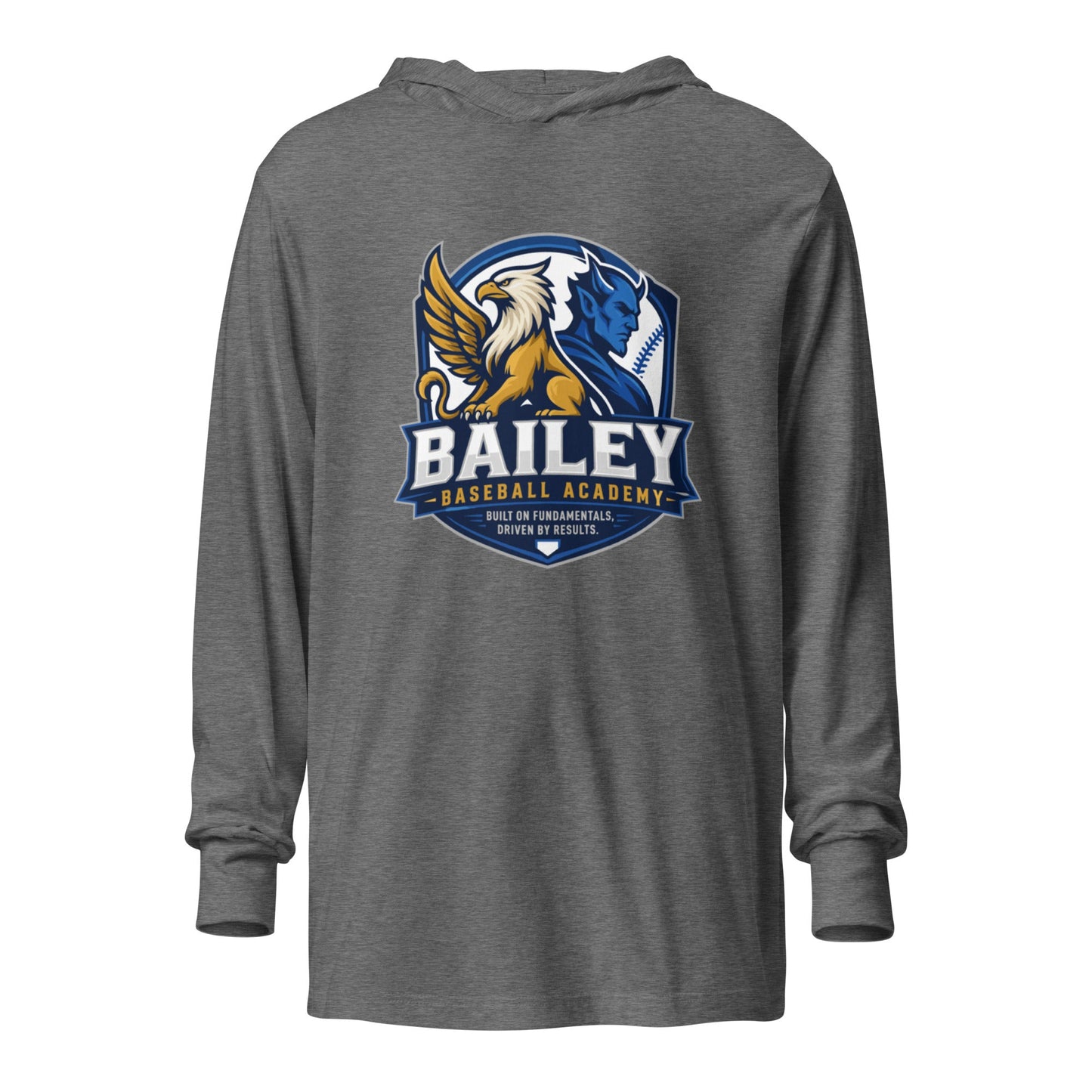 Performance | Hooded Long Sleeve T Shirt | Bailey Baseball Academy | Shield Logo