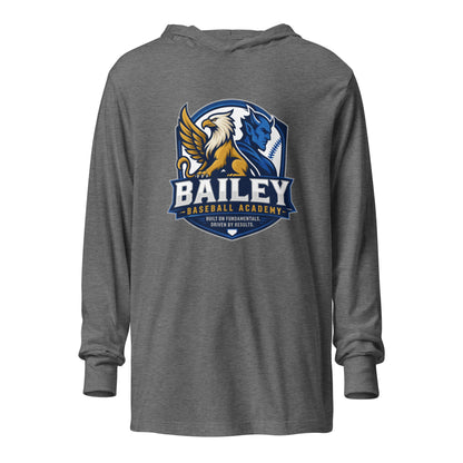 Performance | Hooded Long Sleeve T Shirt | Bailey Baseball Academy | Shield Logo