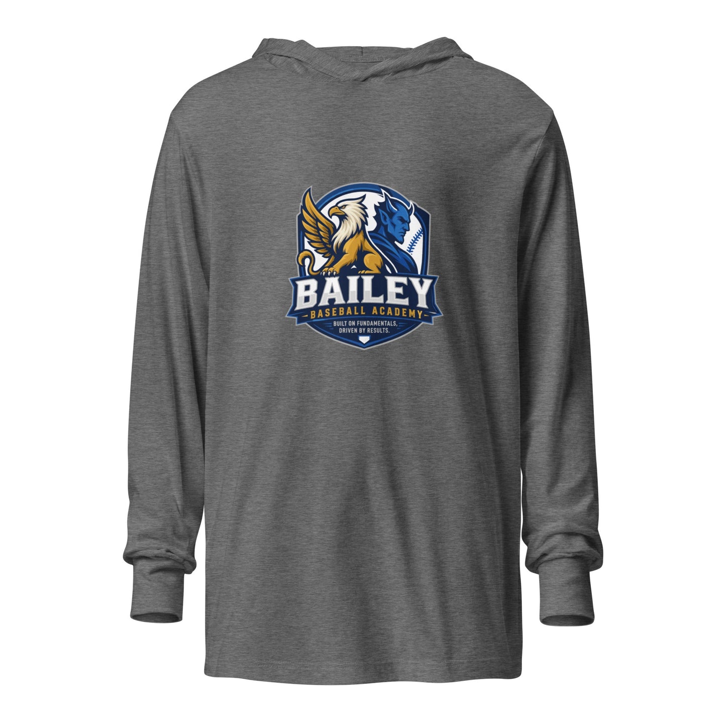 Performance | Hooded Long Sleeve T Shirt | Bailey Baseball Academy | Shield Logo
