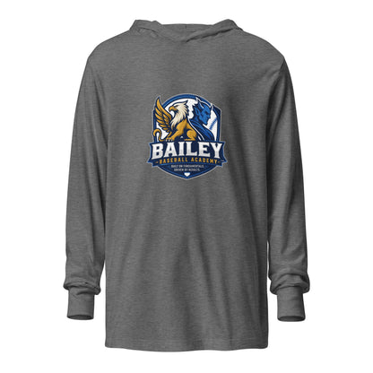 Performance | Hooded Long Sleeve T Shirt | Bailey Baseball Academy | Shield Logo