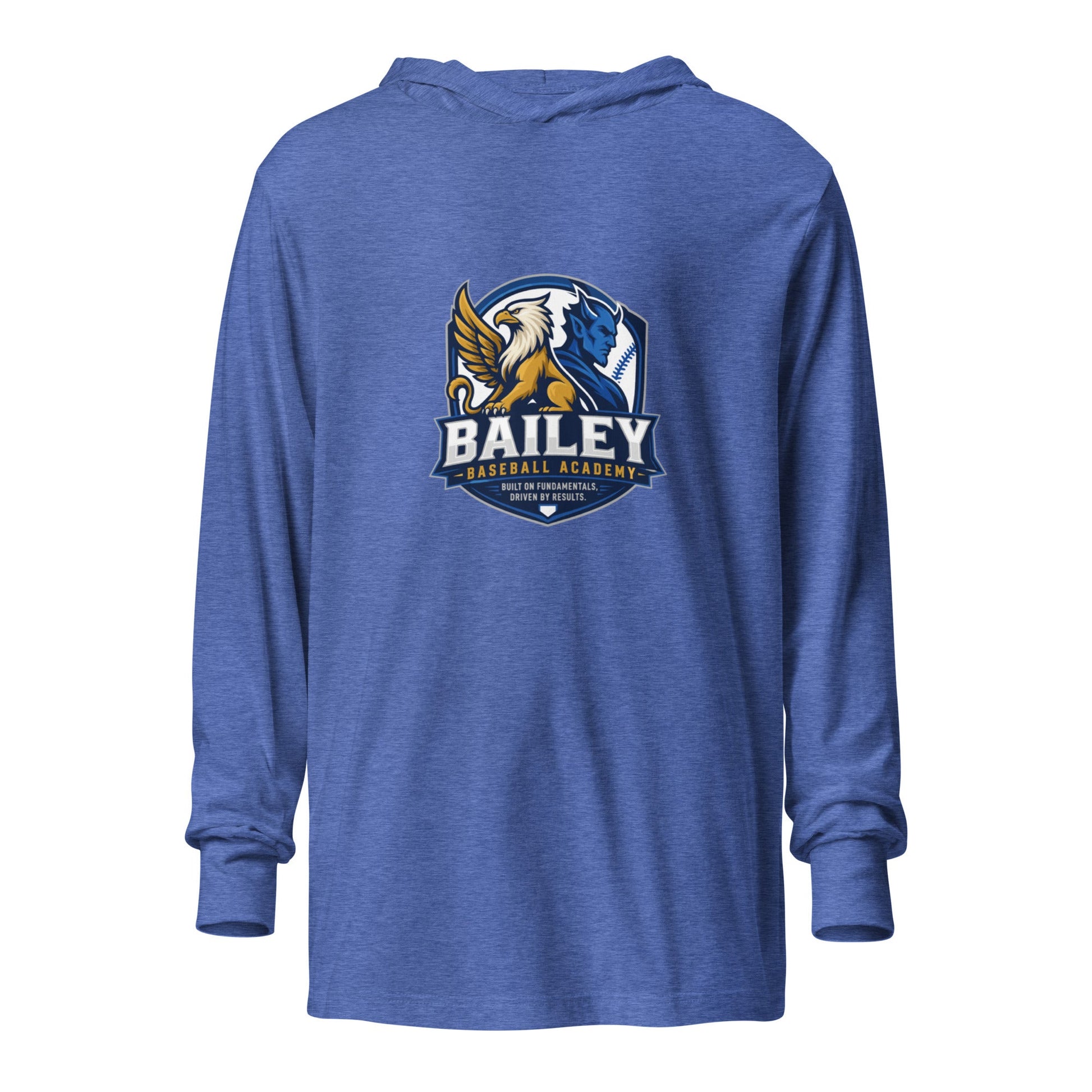 Performance | Hooded Long Sleeve T Shirt | Bailey Baseball Academy | Shield Logo