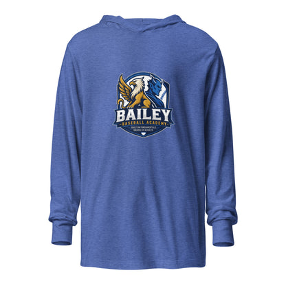 Performance | Hooded Long Sleeve T Shirt | Bailey Baseball Academy | Shield Logo