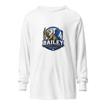 Performance | Hooded Long Sleeve T Shirt | Bailey Baseball Academy | Shield Logo