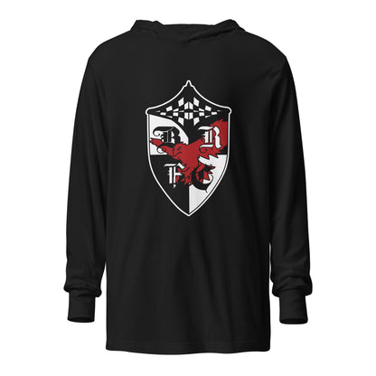 Performance | Hooded Long Sleeve T Shirt | Bard College Rugby Football Club | Raptor Logo