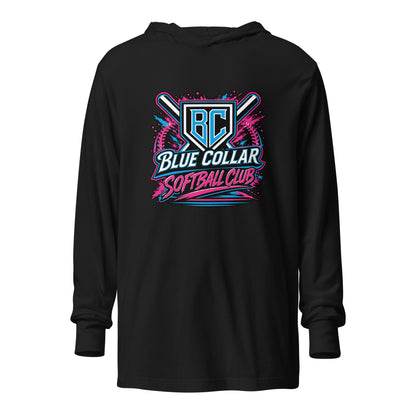 Performance | Hooded Long Sleeve T Shirt | Blue Collar Softball 2034 | Athletics Logo