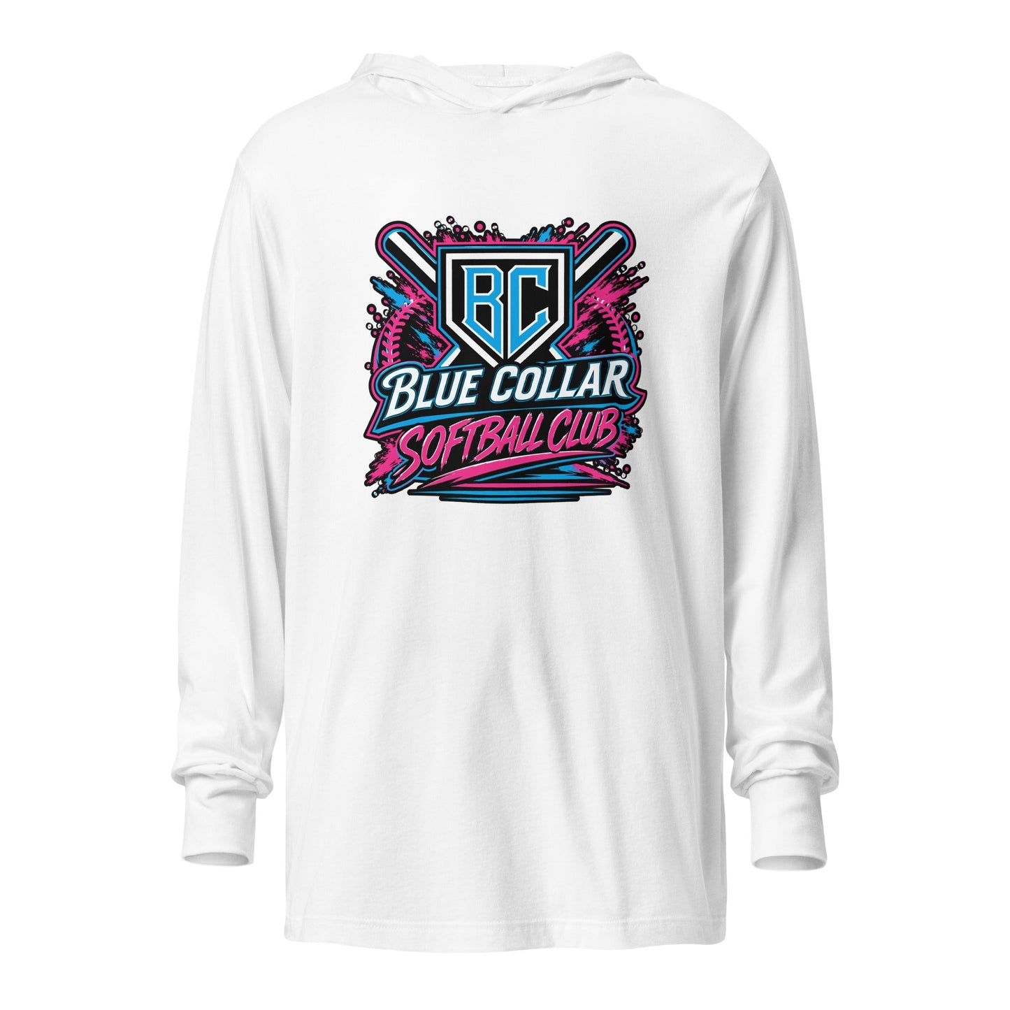 Performance | Hooded Long Sleeve T Shirt | Blue Collar Softball 2034 | Athletics Logo