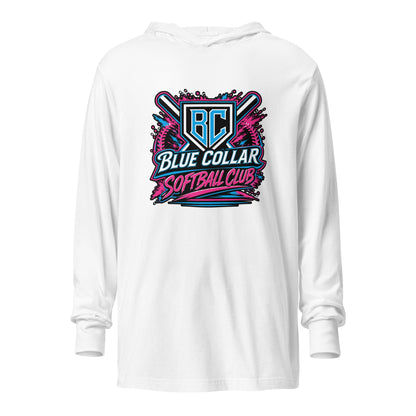 Performance | Hooded Long Sleeve T Shirt | Blue Collar Softball 2034 | Athletics Logo