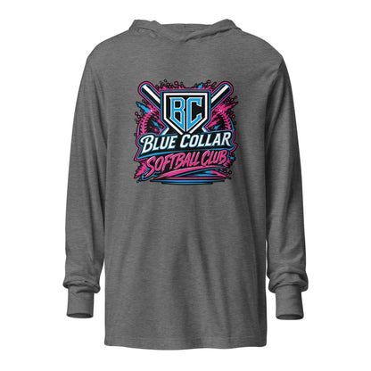 Performance | Hooded Long Sleeve T Shirt | Blue Collar Softball 2034 | Athletics Logo