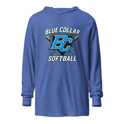 Performance | Hooded Long Sleeve T Shirt | Blue Collar Softball 2034 | Shield Logo