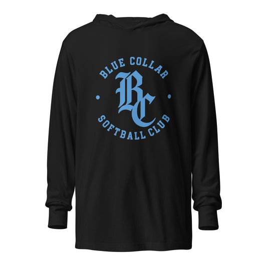Performance | Hooded Long Sleeve T Shirt | Blue Collar Softball 2034 | Varsity Logo