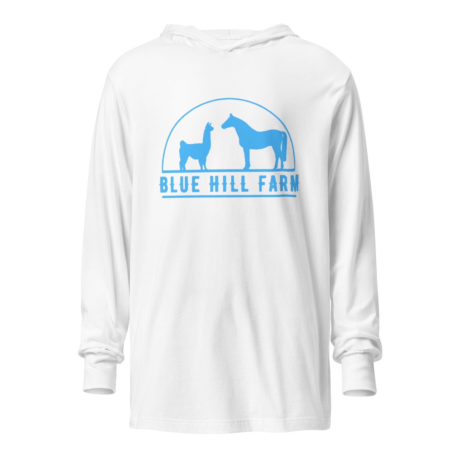 Performance | Hooded Long Sleeve T Shirt | Blue Hill Farm | Emblem Logo
