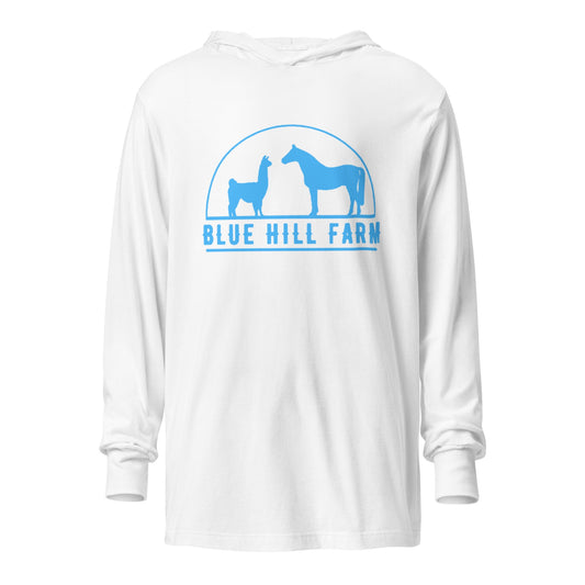 Performance | Hooded Long Sleeve T Shirt | Blue Hill Farm | Emblem Logo