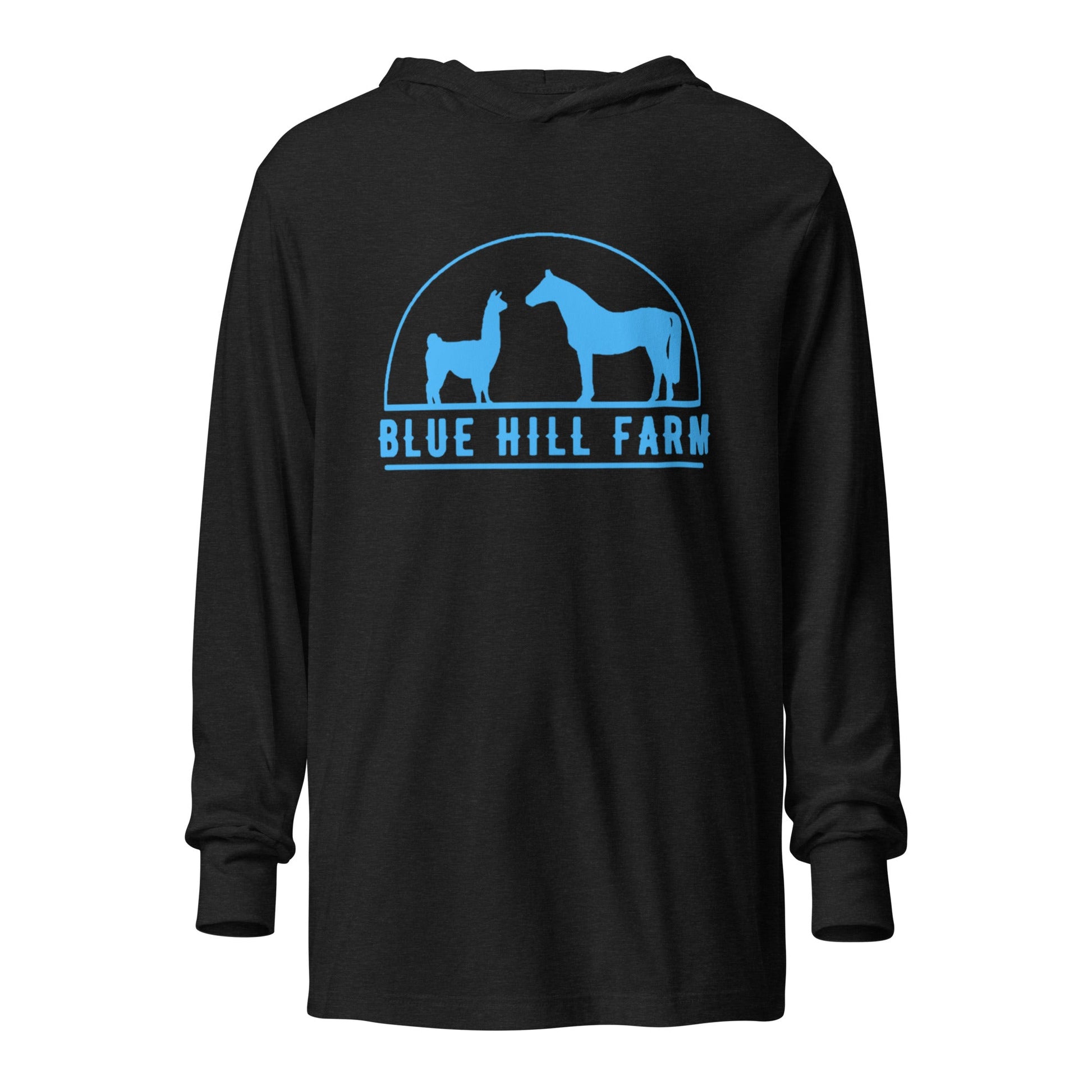 Performance | Hooded Long Sleeve T Shirt | Blue Hill Farm | Emblem Logo