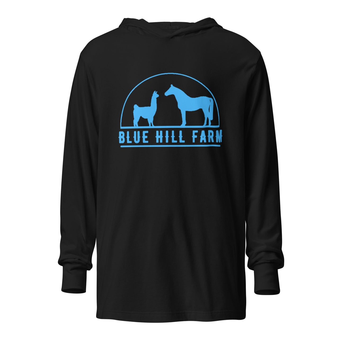 Performance | Hooded Long Sleeve T Shirt | Blue Hill Farm | Emblem Logo