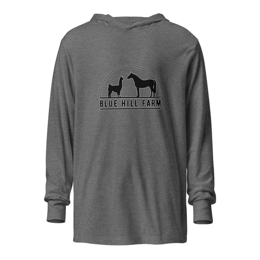 Performance | Hooded Long Sleeve T Shirt | Blue Hill Farm | Highland Silhouette Logo