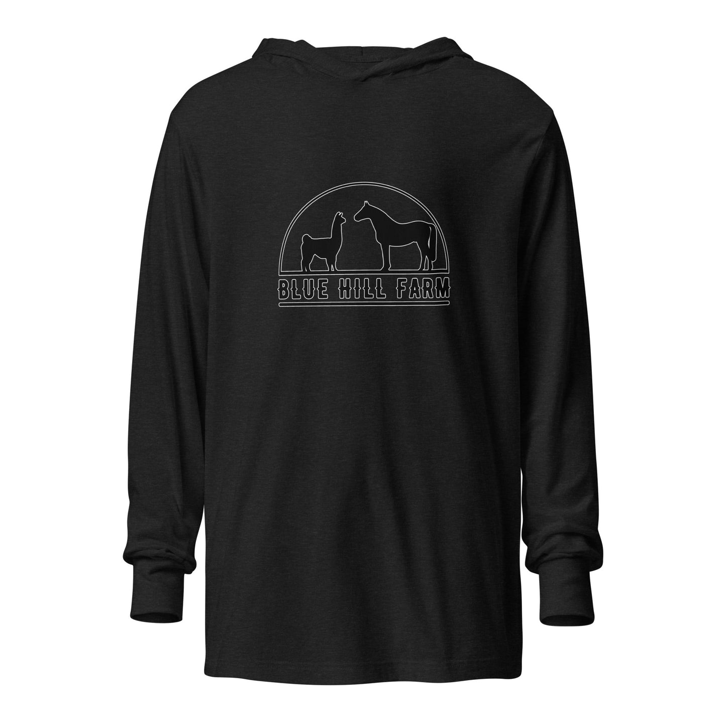 Performance | Hooded Long Sleeve T Shirt | Blue Hill Farm | Highland Silhouette Logo