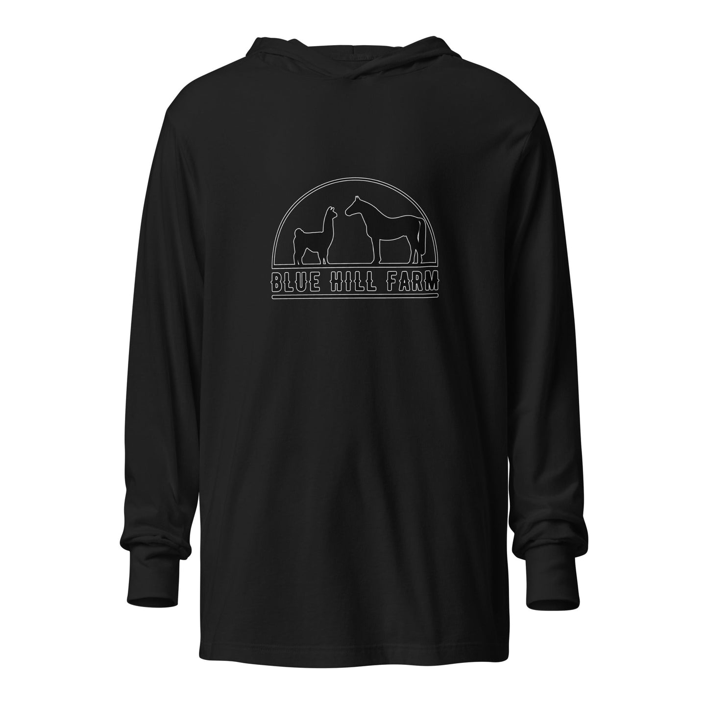 Performance | Hooded Long Sleeve T Shirt | Blue Hill Farm | Highland Silhouette Logo