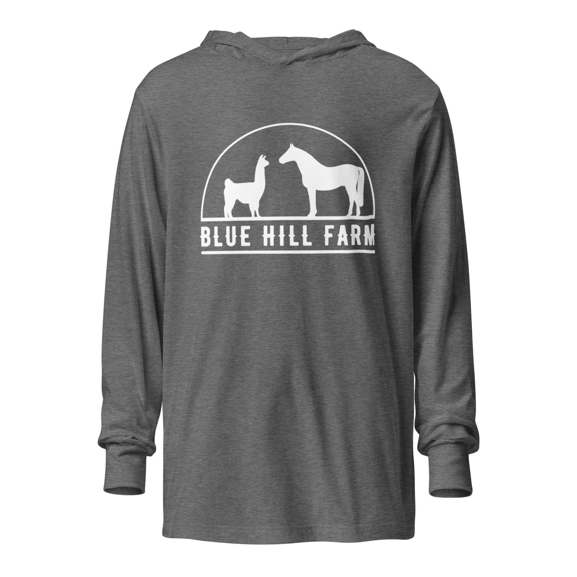 Performance | Hooded Long Sleeve T Shirt | Blue Hill Farm | Ranch Logo