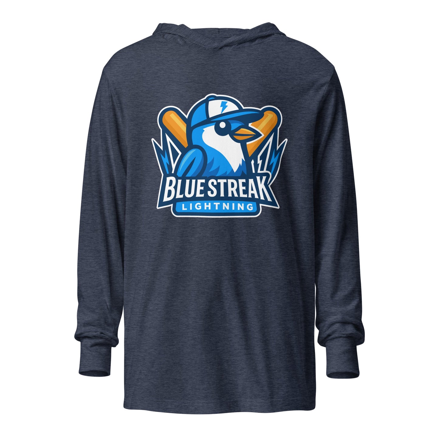 Performance | Hooded Long Sleeve T Shirt | Blue Streak Lightning | Mascot Logo