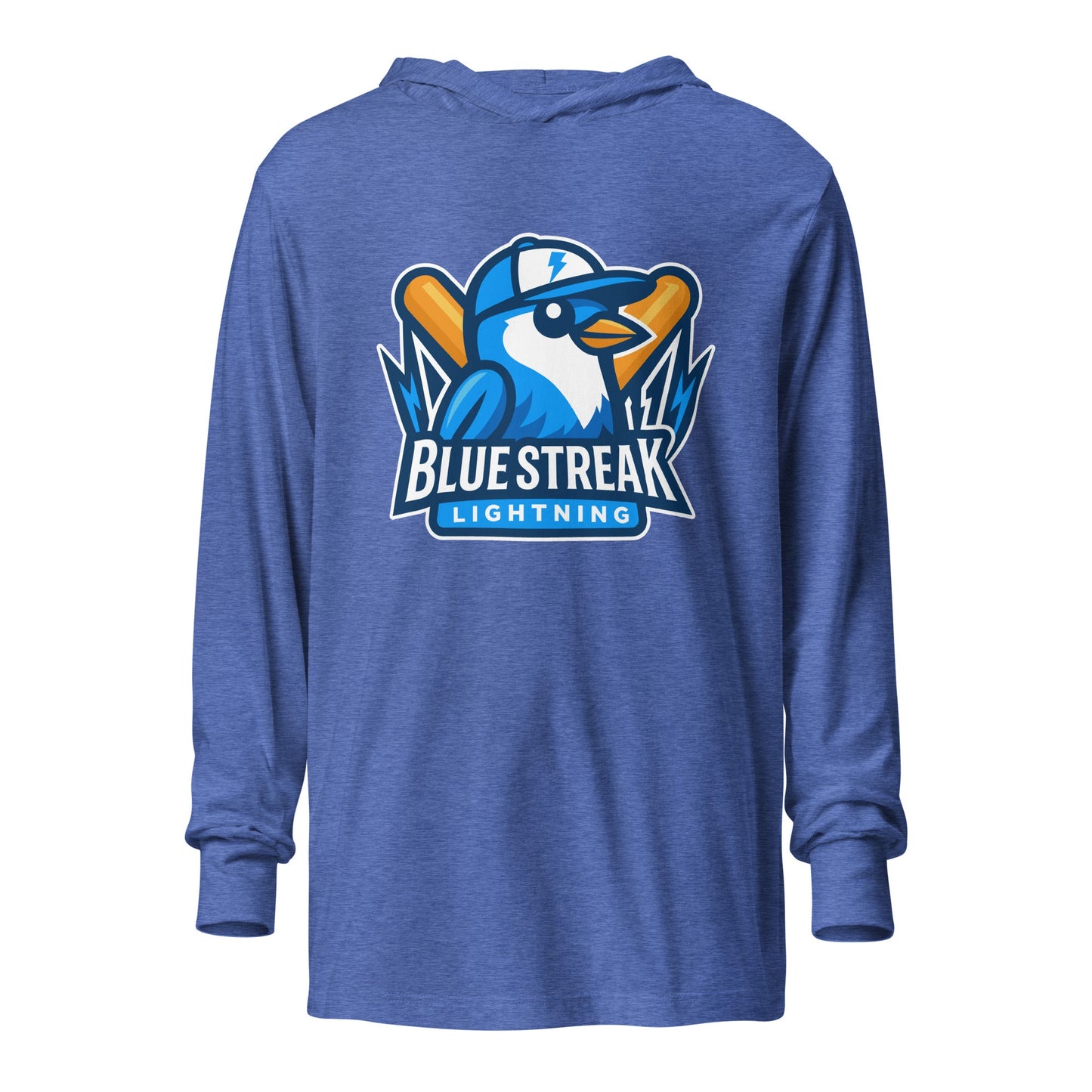 Performance | Hooded Long Sleeve T Shirt | Blue Streak Lightning | Mascot Logo