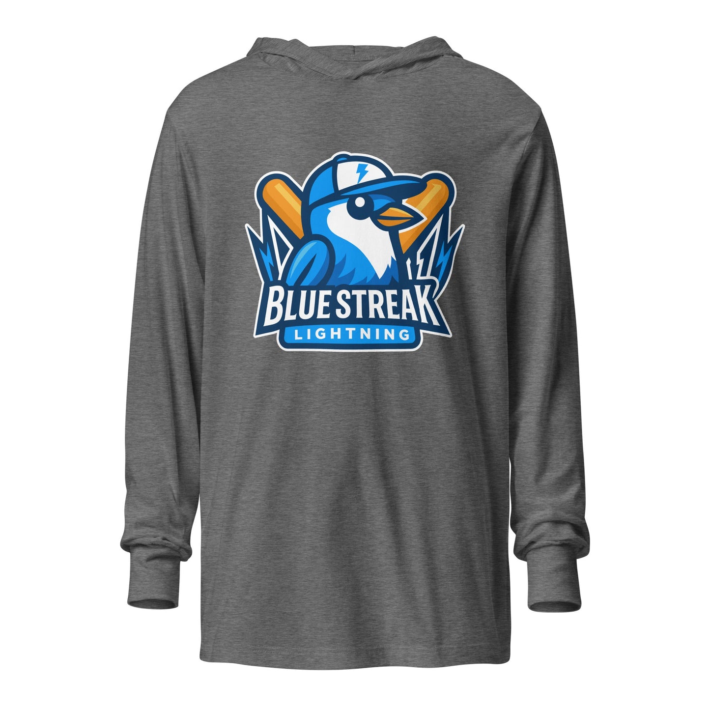 Performance | Hooded Long Sleeve T Shirt | Blue Streak Lightning | Mascot Logo