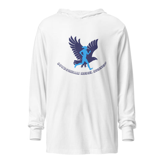 Performance | Hooded Long Sleeve T Shirt | Bowdoinham Rebel Runners | Emblem Logo