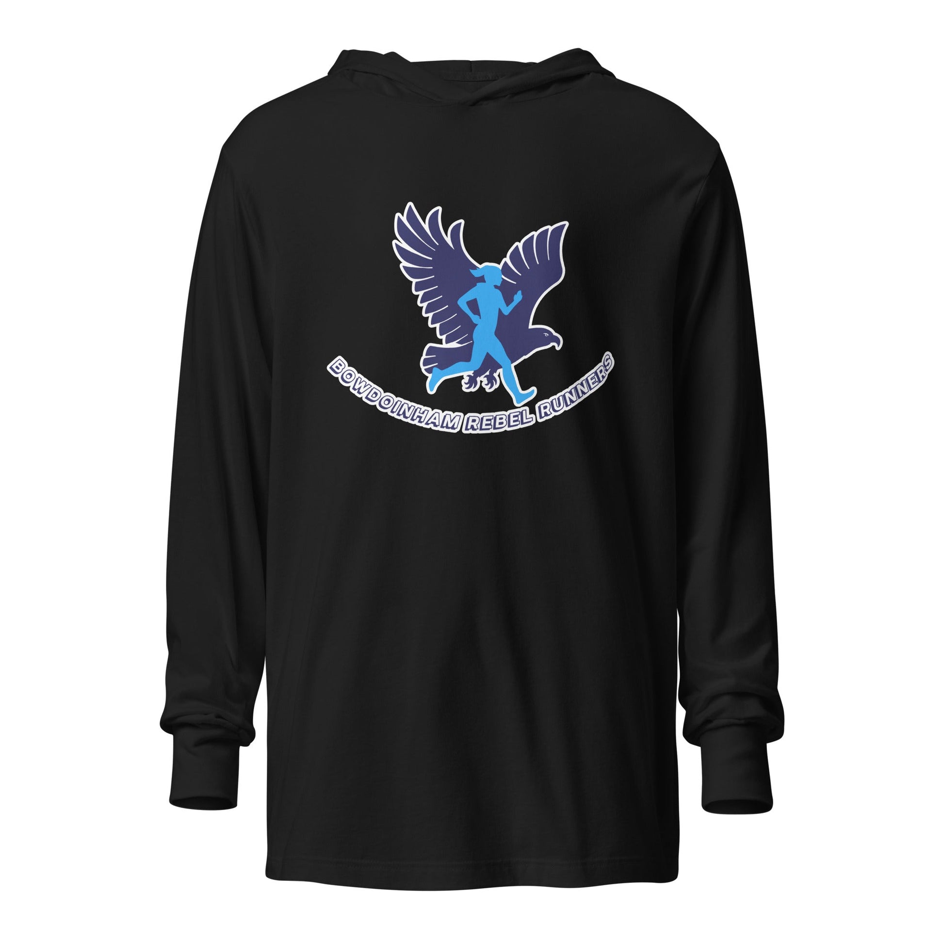 Performance | Hooded Long Sleeve T Shirt | Bowdoinham Rebel Runners | Emblem Logo